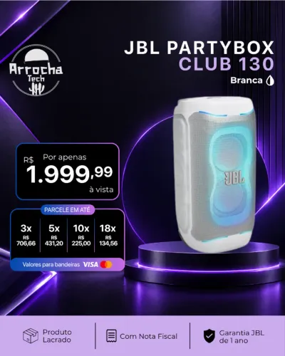 JBL - Caixa de Som Partybox 130 Branca - Lacrado - Com NF - Garantia JBL de 1 ano