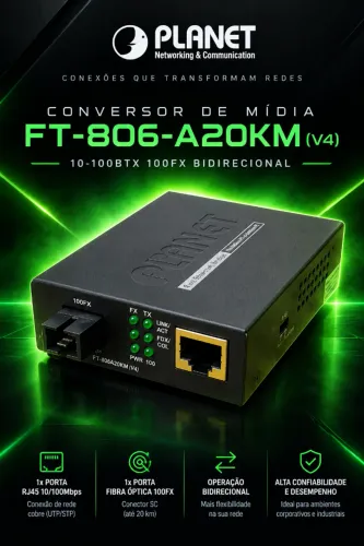 Conversor De Midia PLANET FT-806-A20KM (V4) 10-100btx 100fx Bidirecional