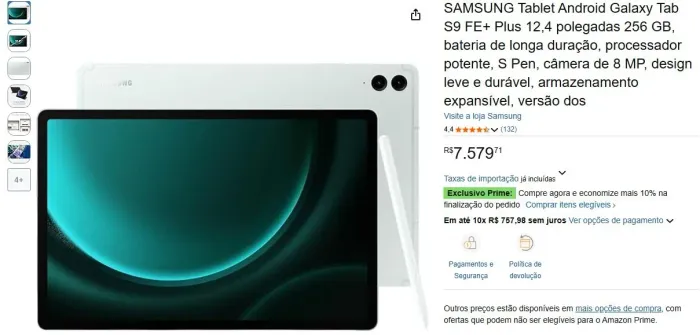 Novo em folha Samsung Galaxy Tab S9 FE+ X610 com S-Pen (256GB, 12GB, Wi-Fi) 12,4"