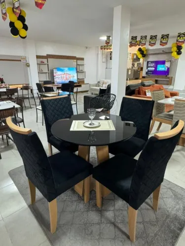 Sala de jantar Estilo redonda(vidro preto)4 cadeiras Elegan(preto)SONETTO