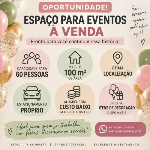 OPORTUNIDADE PARA DECORADORAS E PROFISSIONAIS DE FESTAS 
