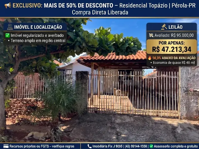 Excelente custo-benefício ? Casa no Residencial Topázio | Pérola-PR Compra Direta Liberada