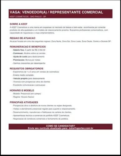 Vendedor - Representante comercial de cosméticos