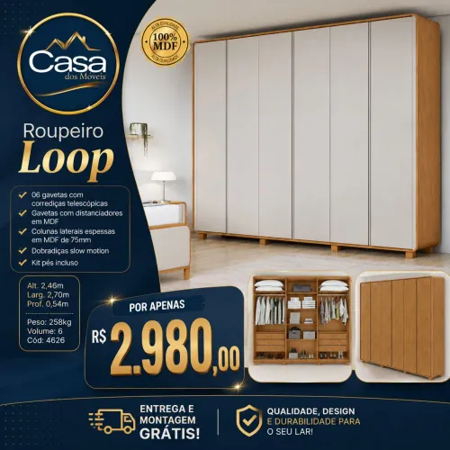 Roupeiro Loop 100% MDF 2.70m<br>