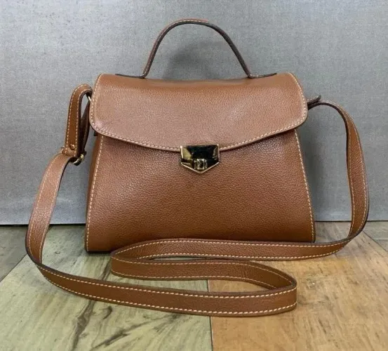 Bolsa couro legítimo marrom alça longa amarelle ref2416