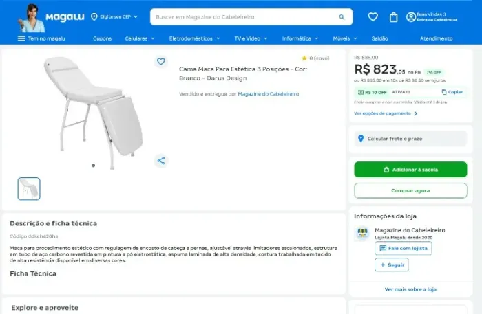 Cama Maca Para Estética 3 Posições - Cor: Branco - Darus Design