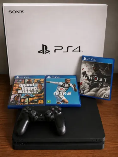 PS4 Slim - 1TB + 3 jogos mídia física - Estado impecável!