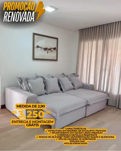 sofá Retrátil Reclinável no linho de 2.90 de Largura