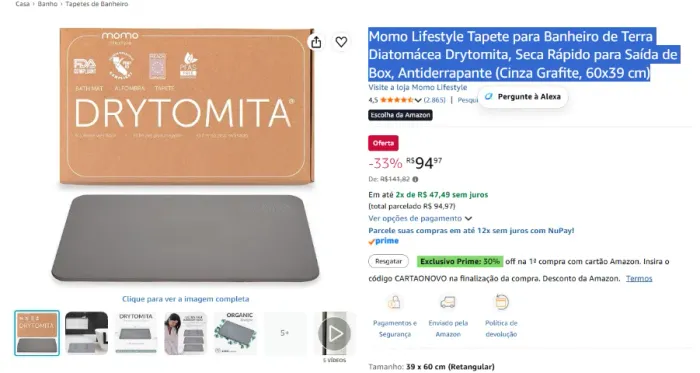 Momo Lifestyle Tapete para Banheiro de Terra Diatomácea Drytomita, Seca Rápido para Saída