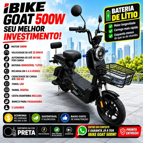 Moto Elétrica IBIKE GOAT 500W Bateria de Lítio Removível