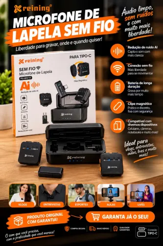 Microfone de Lapela Reining com Case de Carregamento