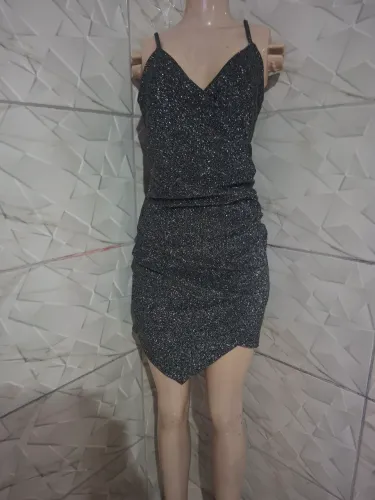 Vestido preto curto brilho alta qualidade show festa casamento tamanho M