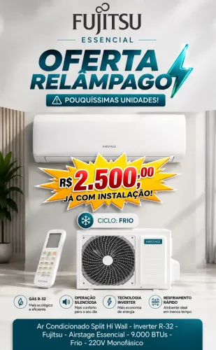 AR CONDICIONADO FUJITSU ZERO 9 mil btus já com instalação 