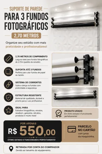 SUPORTE DE PAREDE PARA 3 FUNDOS FOTOGRÁFICOS