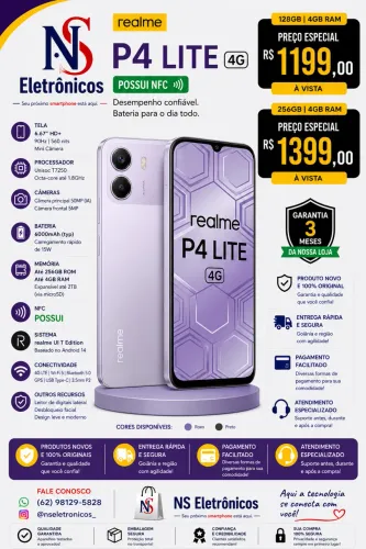 Realme P4 Lite 4G NFC 128+04 Novo Entregamos