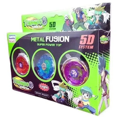 Kit 3 Beyblades Metal Com Luz Led Speed Light + Lançador