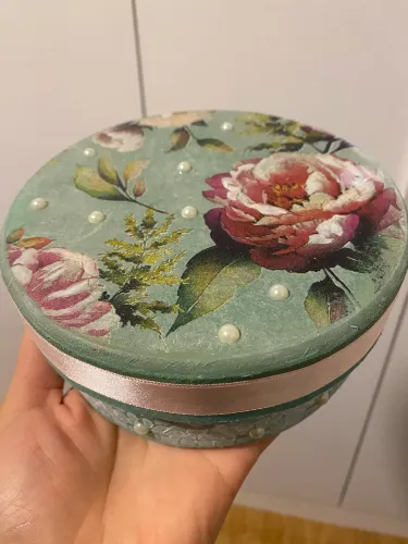 Caixa redonda vintage Mdf rosa e verde tiffany