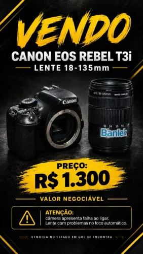 VENDO CÂNON EOS REBEL T3I + LENTE 18-135 DA CÂNON