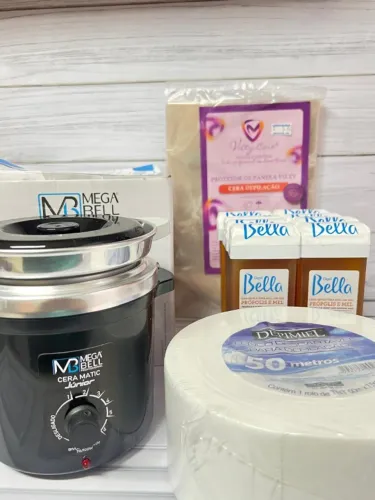 kit depilação com panela para cera - cera em grãos e Rollon 