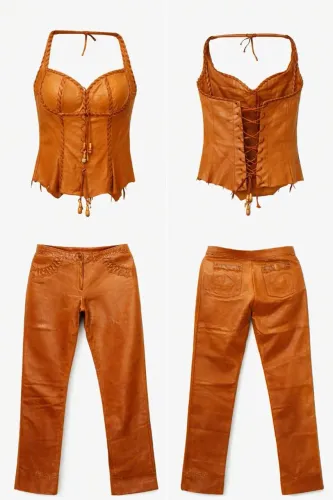 Conjunto de couro legítimo ( croped e calça) 