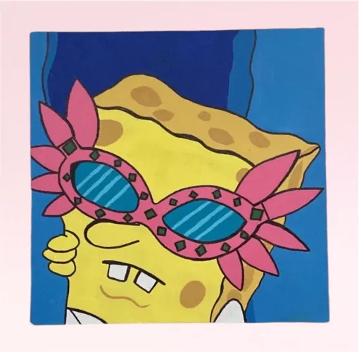 Quadro Decorativo Bob Esponja de Óculos Rosa