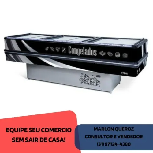 Ilha de Congelados Polar Preta Vidro Reto Adesivada 