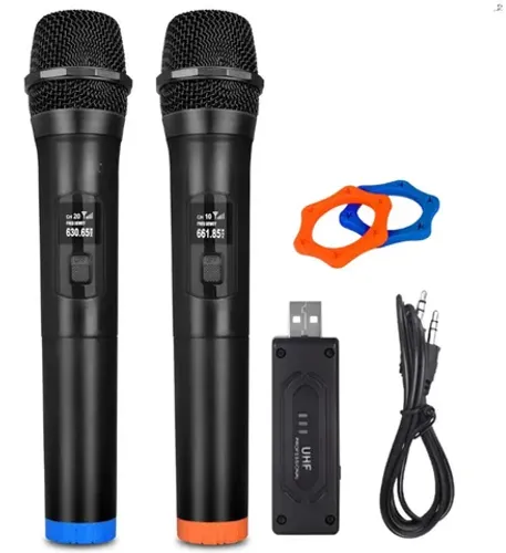 Novo Microfones Sem Fio Profissional Musicas Karaoke Duplo Uhf