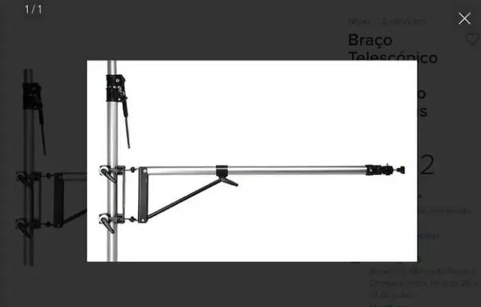 Braço Articulado Telescópico Com Duas Garras Para Flash e Câmera