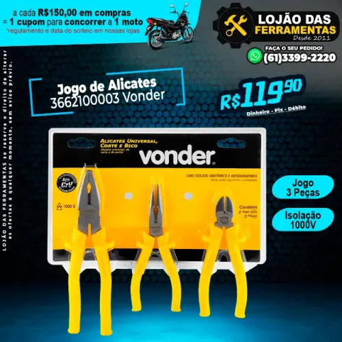 Jogo de Alicates Com 3 Peças 1000V 3662100003 Vonder
