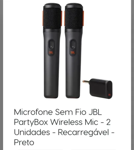 Microfone Sem Fio JBL PartyBox - 2 Unidades - Recarregável - Preto