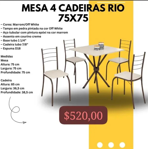 Mesa 4 cadeiras rio 75 × 75 