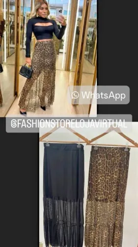 Saia longa preta e animal print tamanho único veste 38 ao 42.. escolha cor chat
