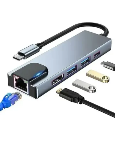 Adaptador 5 em 1 Tipo C/Hdmi Rede Usb Knup KP-AD143