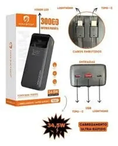 Carregador Portátil Power Bank 30000mah Hmaston