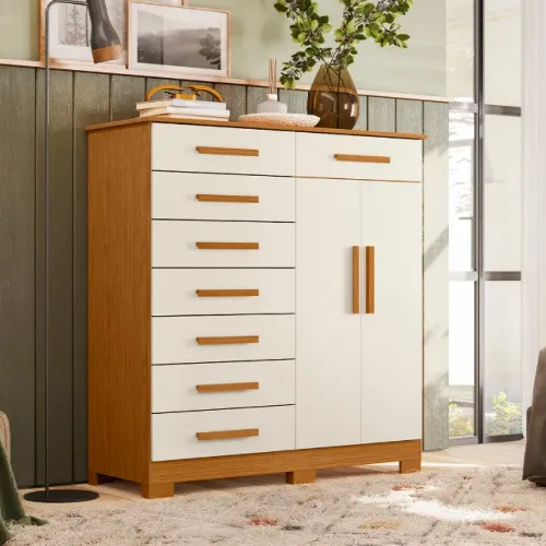Cômoda Verona com Cabideiro e 8 Gavetas Nova na Promoção 