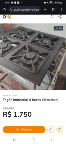 Fogão industrial 4 bocas Metalmaq