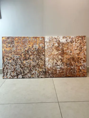 Quadros Abstratos Tecido Canvas com Textura de Ferrugem 70x70