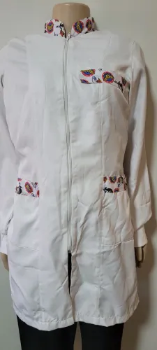 Jaleco Branco com Detalhes Coloridos, Tam P