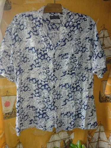 Camisa Manga Curta Estampa Floral Azul