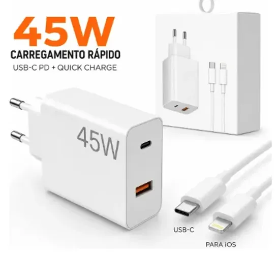 CARREGADOR LEHMOX 45W USB - C LIGHTNING IOS