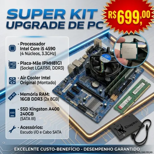 Kit Core i5 4590 + 16 GB DDR3 + 240 GB SSD SATA + Placa mãe H81