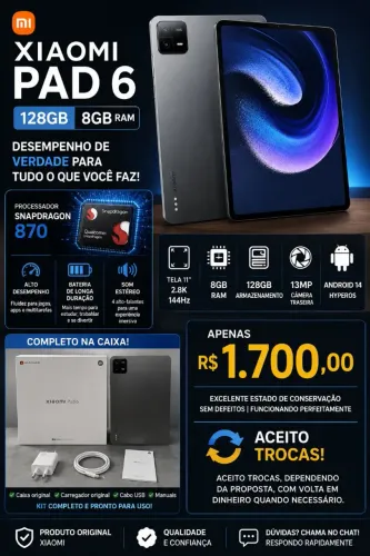 Tablet Xiaomi 6 Na Caixa 128gb Completo ACEITO TROCAS