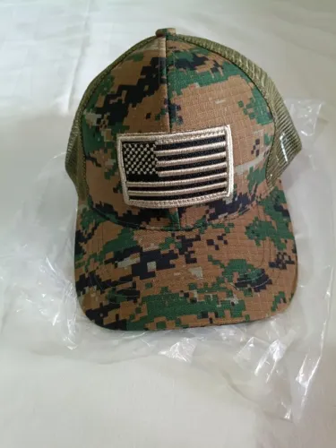 Bandeira americana camuflagem adesivo bordado Baseball Cap Net Hat Men Outdoor Velcro Cap