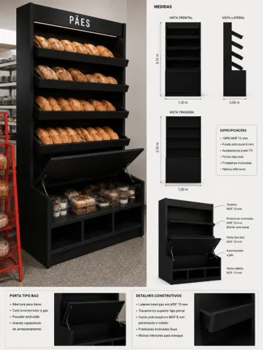 EXPOSITOR IDEAL PARA PADARIA MERCEARIA MDF NOVO
