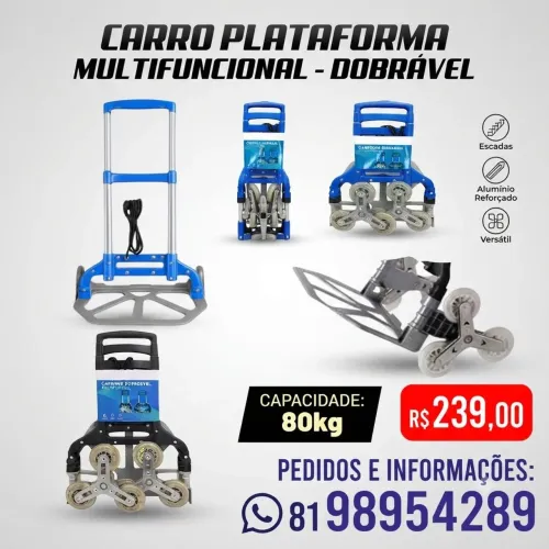 Carrinho de carga dobrável com sistema de 6 rodas para subir escadas