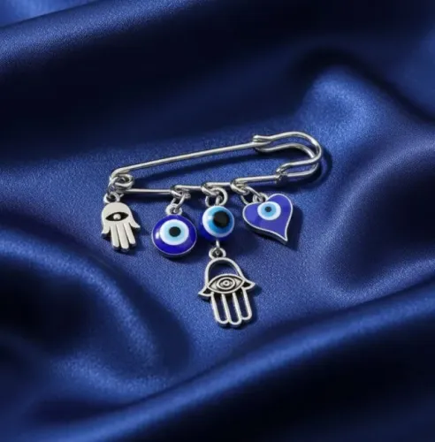 Broche Amuleto Olho Grego Olho Turco Talismã Coração Azul