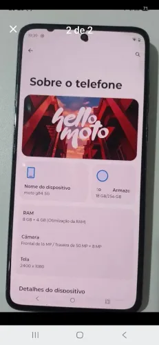Celular moto g 84 256gb 8de ram conexão 5g chip físico e virtual