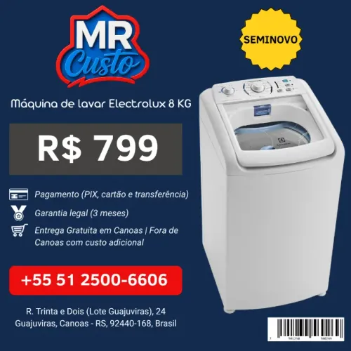 Máquina de Lavar Electrolux 8kg Seminova | Revisada, Garantia e Frete Grátis | MR Custo
