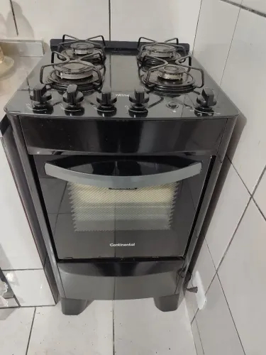 FOGÃO PRETO 4 BOCAS COM TAMPO DE VIDRO