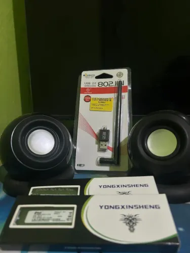 Kit memória ram, caixinha de som e, antena wi-fi 